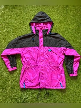 Vintage GAP Pink & Black Colorblock Hooded Windbreaker Jacket Small